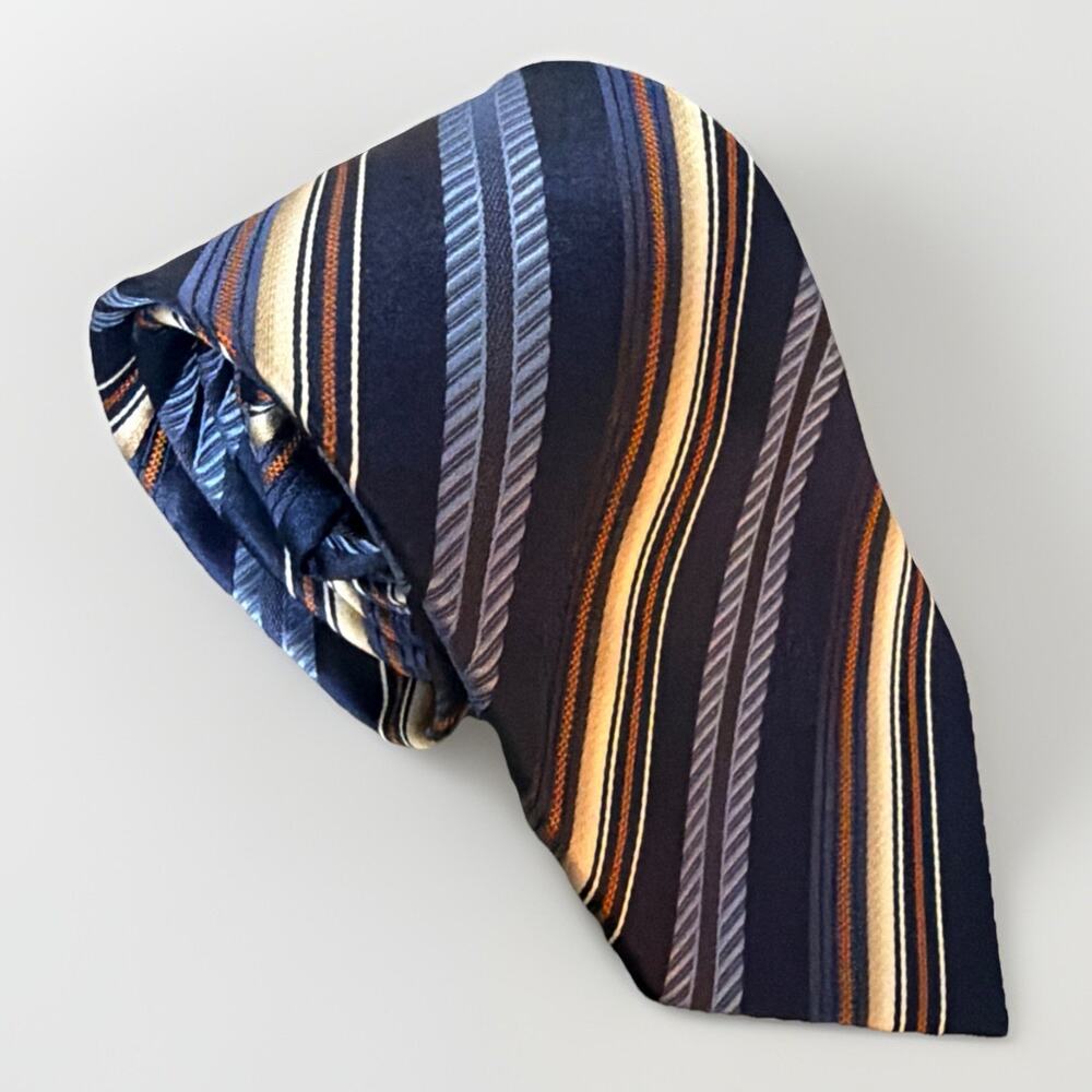 Ermenegildo Zegna Silk Tie Striped Blue golden orange Italian Designer Necktie